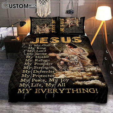 Jesus Is My God Soldier Thunder Bedroom Quilt Bedding Set - Jesus Portrait Quilt Bedding Set Prints - Christian Bedroom
