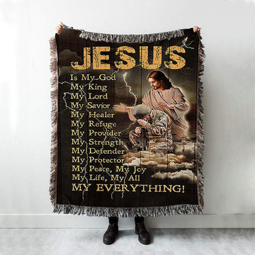 Jesus Is My God Soldier Thunder Throw Blanket Woven Blanket - Jesus Portrait Woven Blanket Prints - Christian Throw Blanket