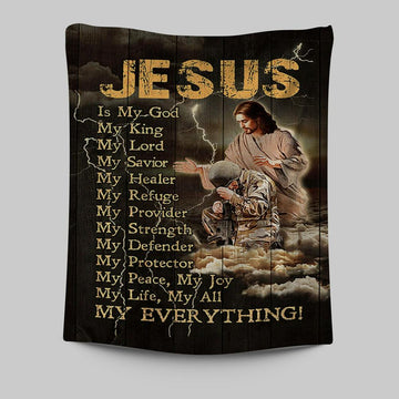 Jesus Is My God Soldier Thunder Wall Art Tapestry - Jesus Portrait Tapestry Prints - Christian Wall Art