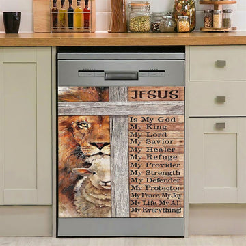 Jesus Is My King My God Lion Lamb Dishwasher Cover, Lion Dishwasher Stickers, Christian Inspirational Kitchen Decor