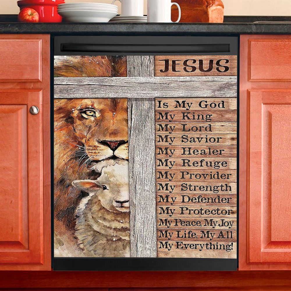 Jesus Is My King My God Lion Lamb Dishwasher Cover, Lion Dishwasher Stickers, Christian Inspirational Kitchen Decor