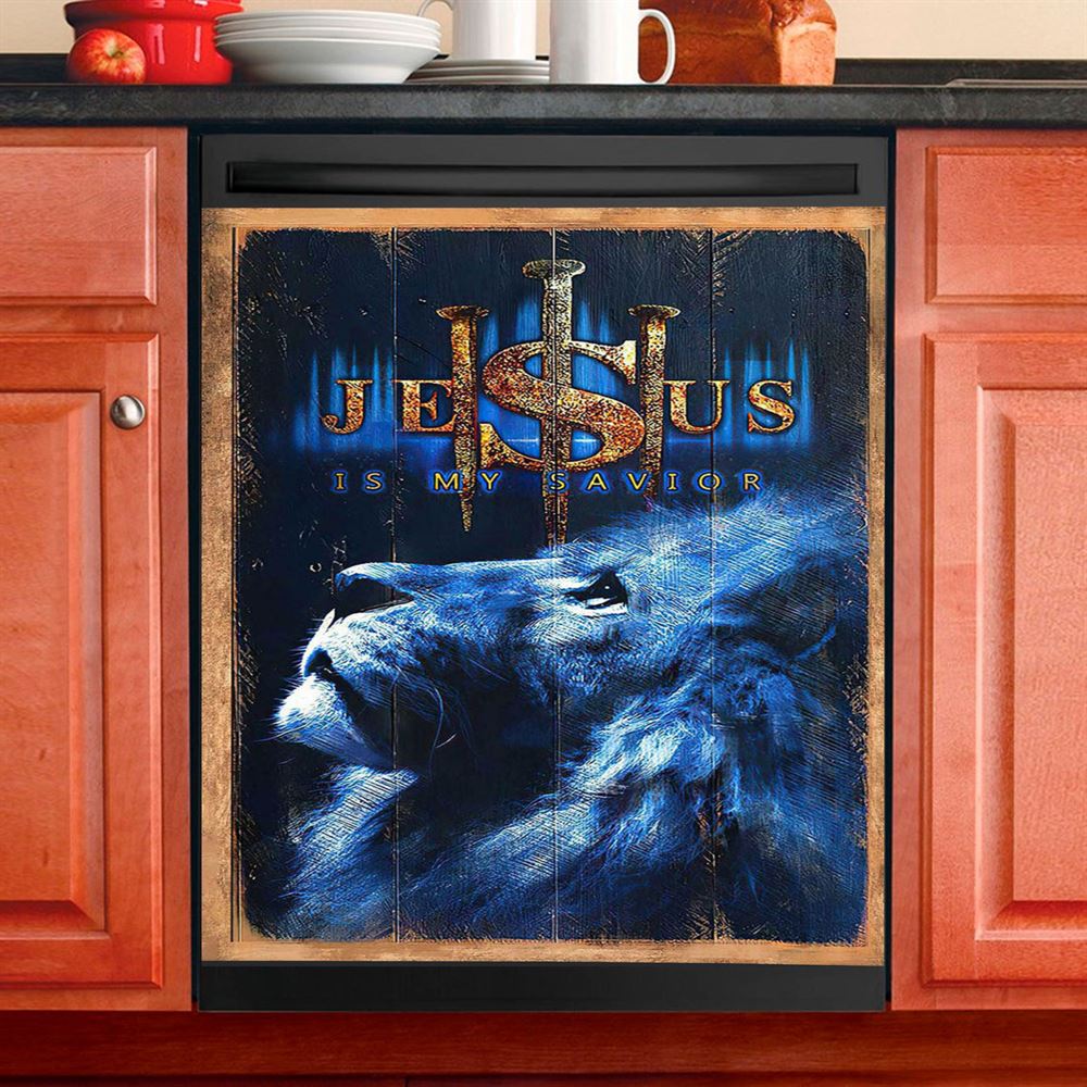 Jesus Is My Savior Blue Lion Dishwasher Cover, Christian Dishwasher Stickers, Bible Verse Kitchen Decor
