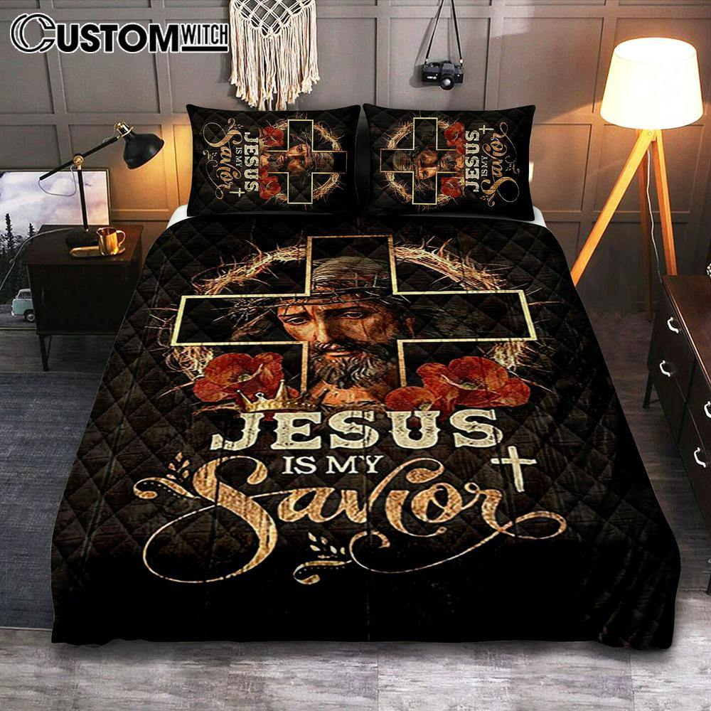 Jesus Is My Savior Crown Of Thorns Red Flowers Quilt Bedding Set Art - Christian Art - Bible Verse Bedroom - Religious Home Decor