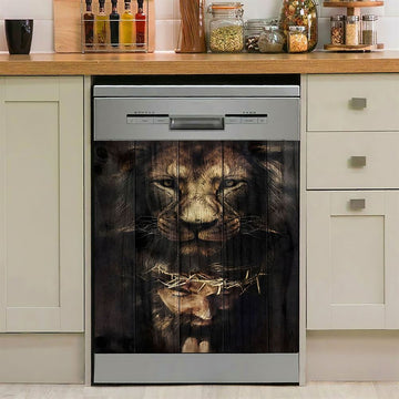 Jesus Is Praying Lion Dishwasher Cover, Lion Dishwasher Stickers, Christian Inspirational Kitchen Decor