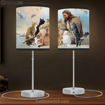 Jesus Is Surrounded By Cats Table Lamp Gift - Jesus Christ Table Lamp - Christian Table Lamp Prints