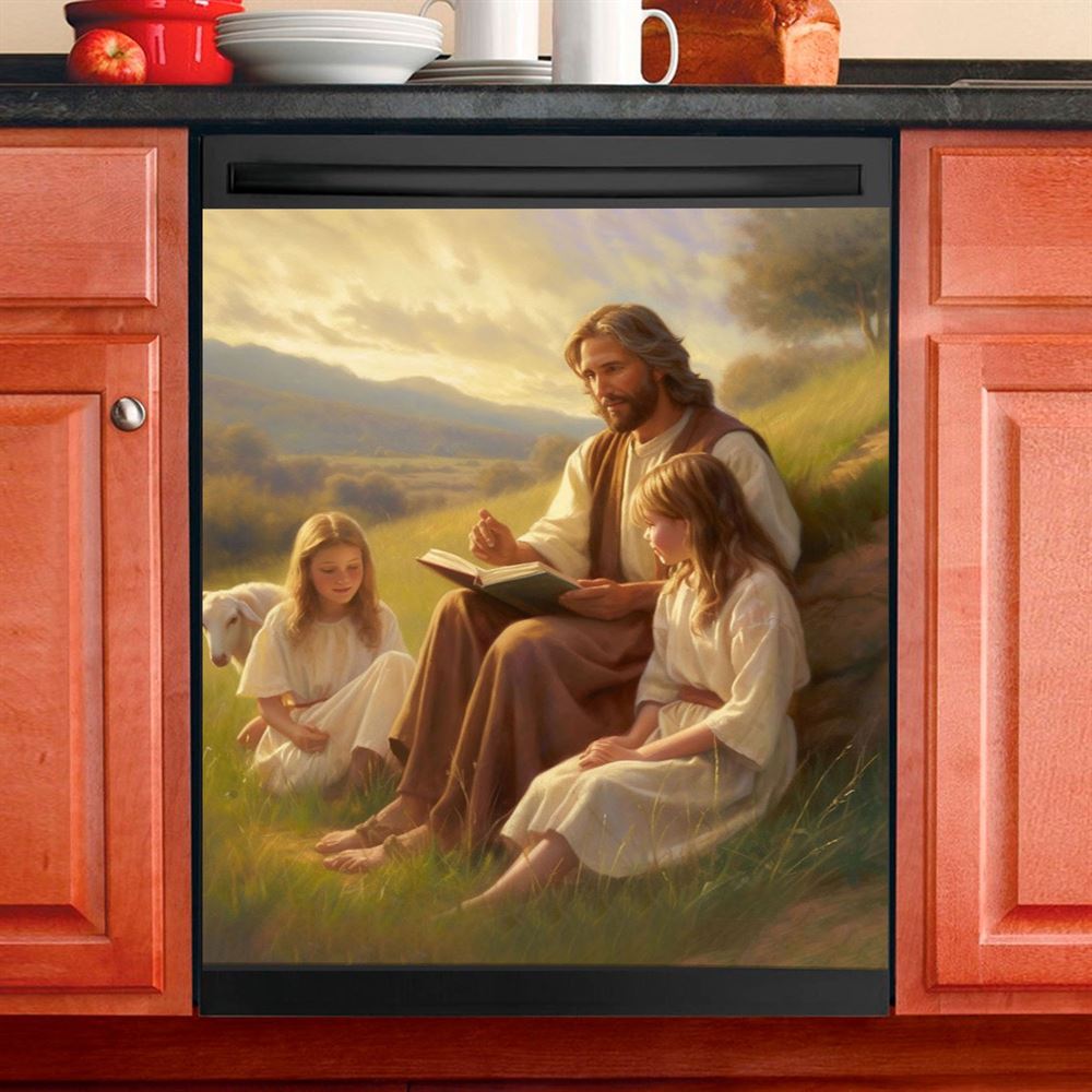 Jesus Is Teaching Children About Bible In The C1 Dishwasher Cover, Jesus Dishwasher Stickers, Christian Kitchen Decor