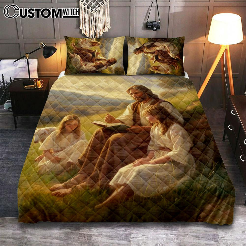 Jesus Is Teaching Children About Bible In The C1 Quilt Bedding Set Prints - Jesus Quilt Bedding Set Art - Christian Bedroom Decor