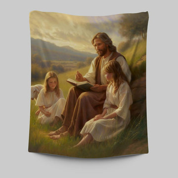 Jesus Is Teaching Children About Bible In The C1 Tapestry Prints - Jesus Tapestry Art - Christian Wall Art Decor