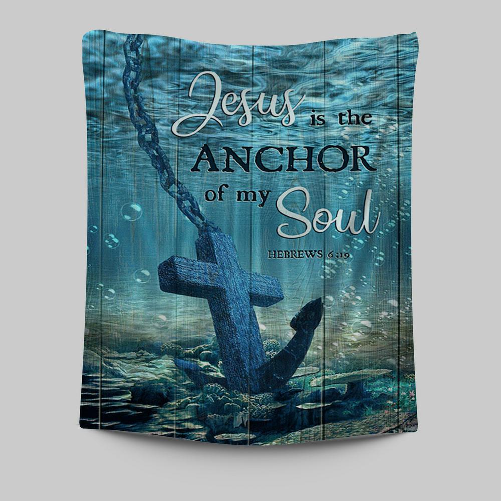 Jesus Is The Anchor Of My Soul Blue Ocean Cross Tapestry Wall Art - Bible Verse Tapestry Art - Inspirational Art -  Christian Indoor Wall Tapestries