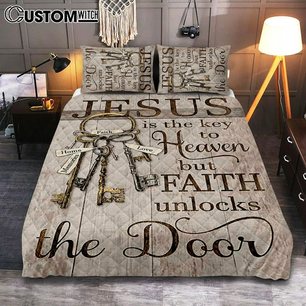 Jesus Is The Key To Heaven Bedroom Quilt Bedding Set - Jesus Portrait Quilt Bedding Set Prints - Christian Bedroom