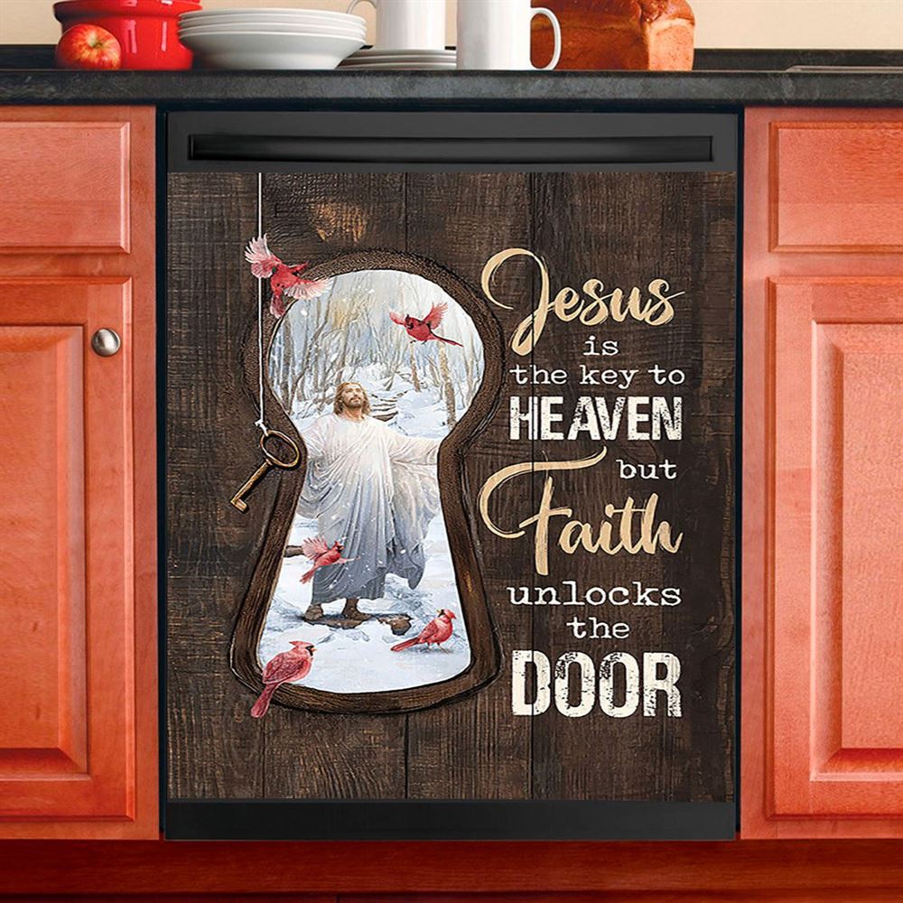 Jesus Is The Key To Heaven Dishwasher Cover, Jesus Christ Northern Cardinal Dishwasher Stickers, Christian Kitchen Decor