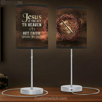 Jesus Is The Key To Heaven Special Key Thorn Crown Three Crosses Table Lamp Art - Christian Lamp Gift Decor - Bible Verse Table Lamp