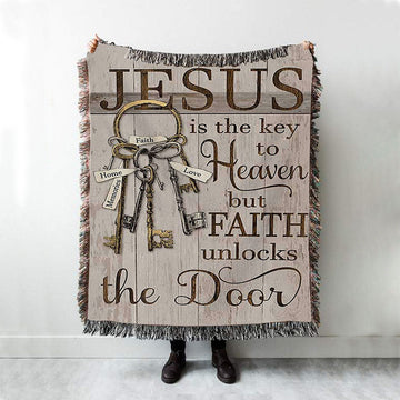Jesus Is The Key To Heaven Throw Blanket Woven Blanket - Jesus Portrait Woven Blanket Prints - Christian Throw Blanket