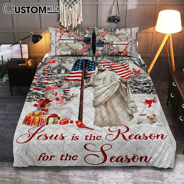 Jesus Is The Reason For The Season Quilt Bedding Set Prints - Jesus Christ Quilt Bedding Set Art - Christian Cover Twin Bedding Decor