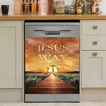 Jesus Is The Way Bridge Beautiful Sunset Cross Dishwasher Cover, Bible Verse Dishwasher Stickers, Inspirational Kitchen Decor