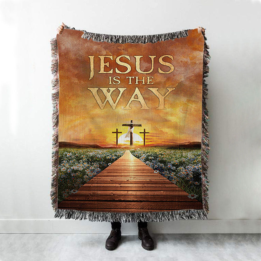 Jesus Is The Way Bridge Beautiful Sunset Cross Woven Throw Blanket - Bible Verse Woven Blanket Art - Inspirational Art - Christian Home Decor