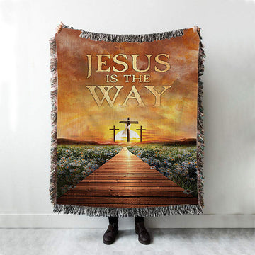 Jesus Is The Way Bridge Beautiful Sunset Cross Woven Throw Blanket - Bible Verse Woven Blanket Art - Inspirational Art - Christian Home Decor