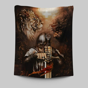 Jesus Knight Of The God Lion Of Judad Tapestry Prints - Lion Tapestry Art - Christian Inspirational Tapestry