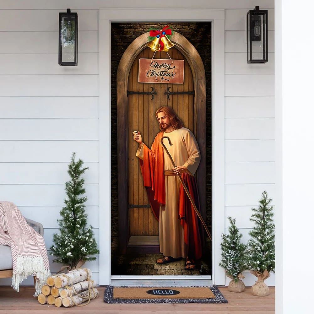 Jesus Knocking On The Door, Merry Christmas Door Cover, Christian Door Decor, Door Christian Church, Christian Door Plaques