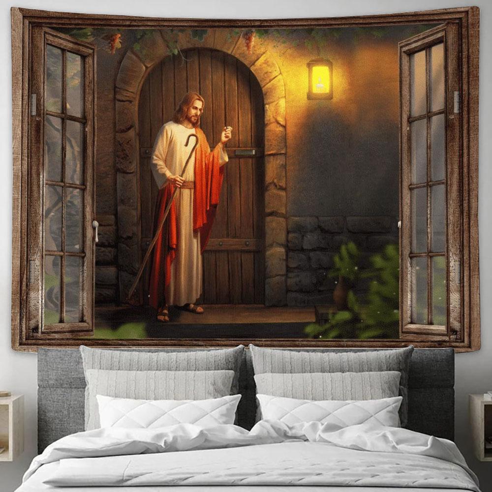 Jesus Knocks On The Door Tapestry, Tapestries for Living Room Bedroom