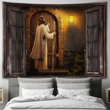 Jesus Knocks The Door Large Tapestry - Christian Tapestry Prints - Religious Tapestry Art