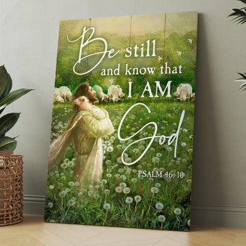 Jesus Lamb Dandelion Field Be Still And Know That I Am God Canvas, Christmas Gift for Christian