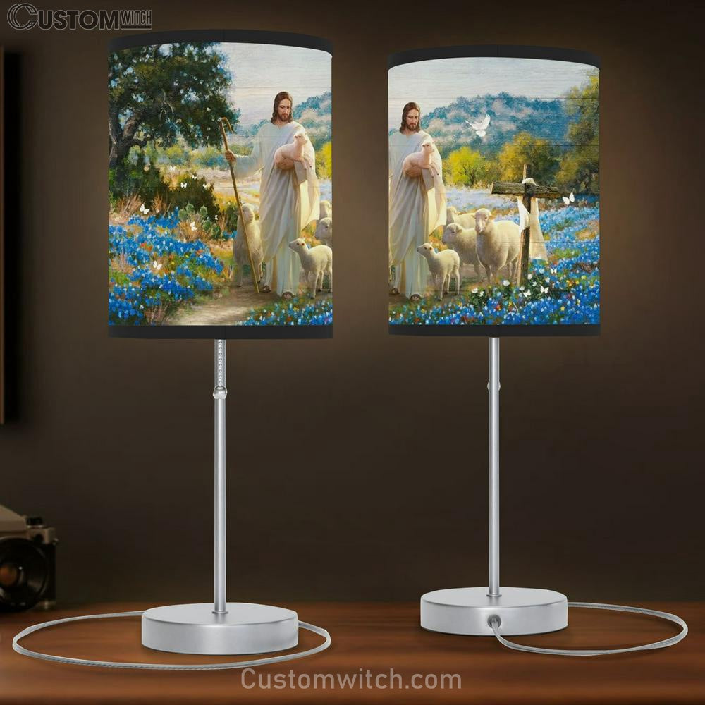 Jesus Lamps Of God Blue Flowers Cross Table Lamp