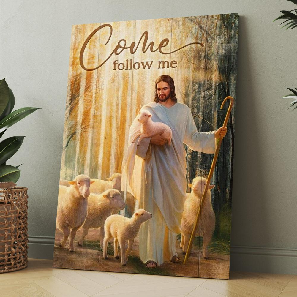 Jesus Lambs Of God Forest Come Follow Me Canvas, Christmas Gift for Christian