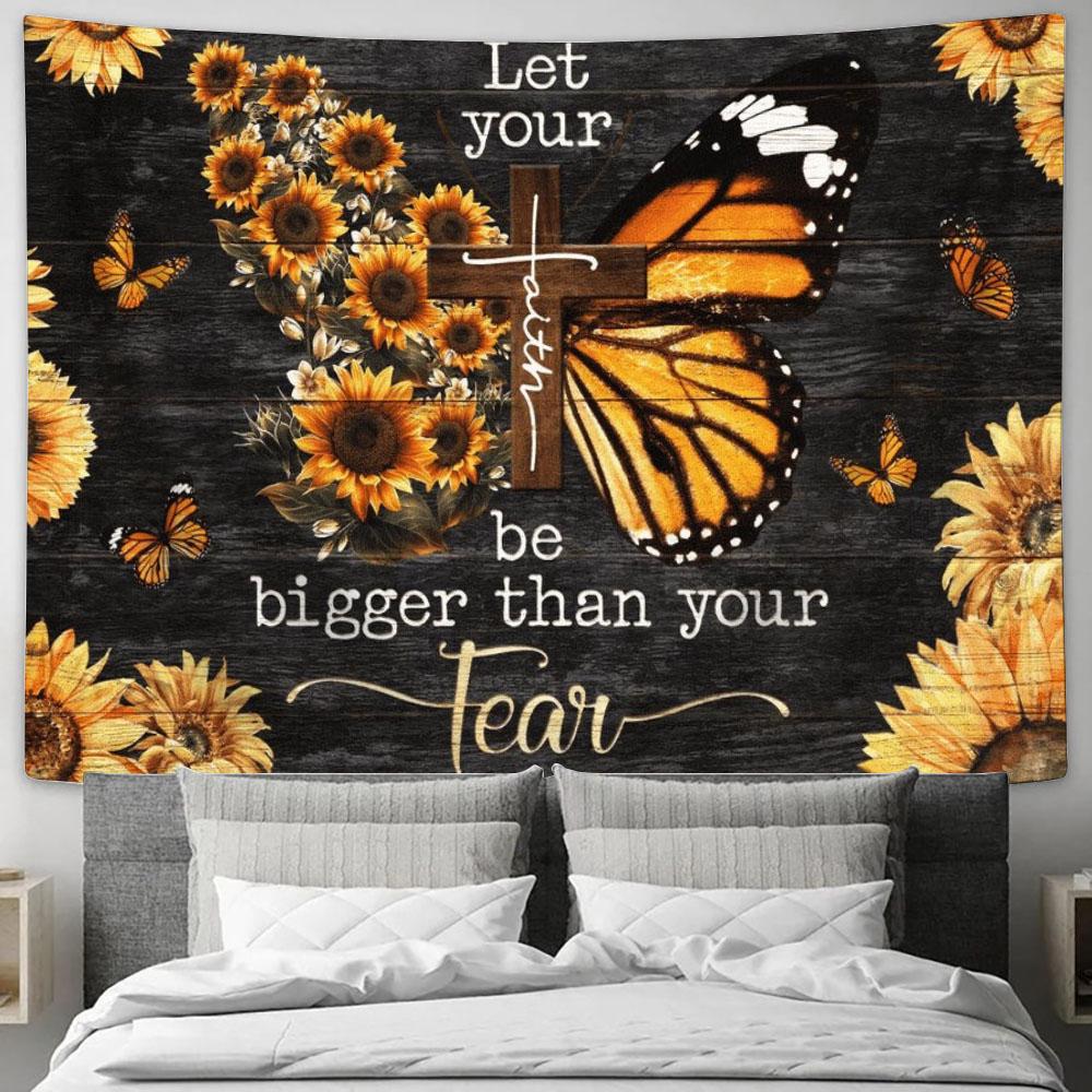 Jesus Let Your Faith Be Bigger Than Your Fear Butterfly Sunflower Tapestry, Tapestries for Living Room Bedroom