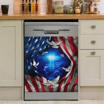 Jesus Lion American Flag Of Faith Dishwasher Cover, Bible Verse Dishwasher Stickers, Scripture Kitchen Decor