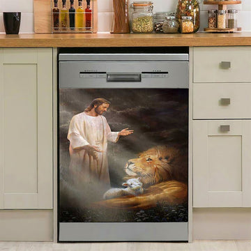 Jesus Lion And The Lambs Dishwasher Cover, Bible Verse Dishwasher Stickers, Inspirational Kitchen Decor