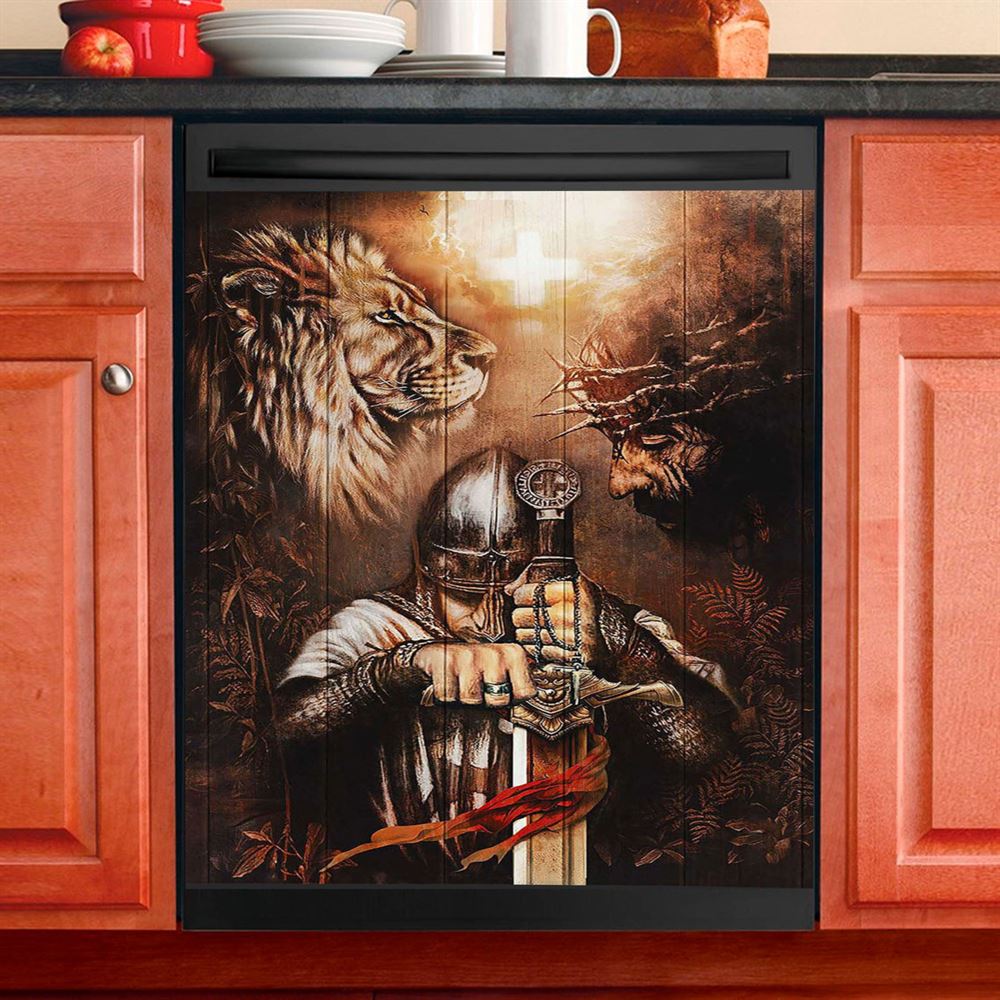 Jesus Lion And Warrior Dishwasher Cover, Christian Dishwasher Stickers, Bible Verse Kitchen Decor