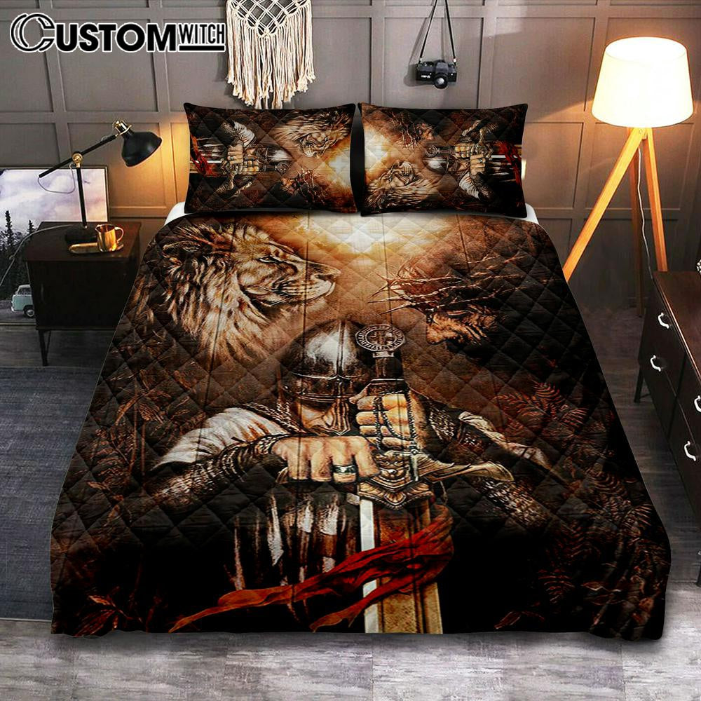 Jesus Lion And Warrior Quilt Bedding Set Art - Christian Art - Bible Verse Bedroom - Religious Home Decor
