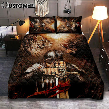 Jesus Lion And Warrior Quilt Bedding Set Art - Christian Art - Bible Verse Bedroom - Religious Home Decor