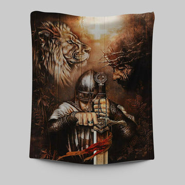 Jesus Lion And Warrior Tapestry Art - Christian Art - Bible Verse Wall Art - Religious Home Decor
