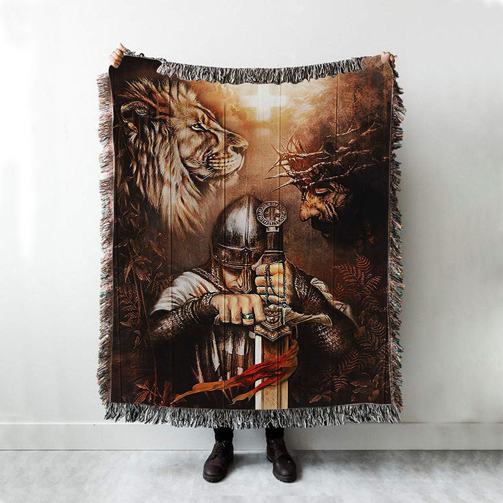 Jesus Lion And Warrior Woven Blanket Art - Christian Art - Bible Verse Throw Blanket - Religious Home Decor