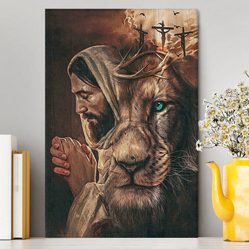 Jesus Lion Cross Eyes Half Jesus Half Lion Canvas Wall Art - Jesus Canvas Pictures - Christian Canvas Wall Art