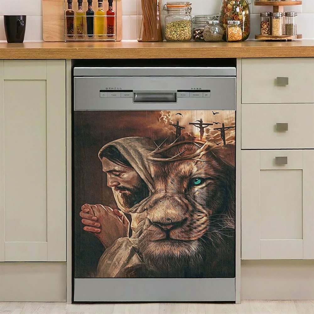 Jesus Lion Cross Eyes Half Jesus Half Lion Dishwasher Cover, Jesus Dishwasher Stickers, Christian Kitchen Decor