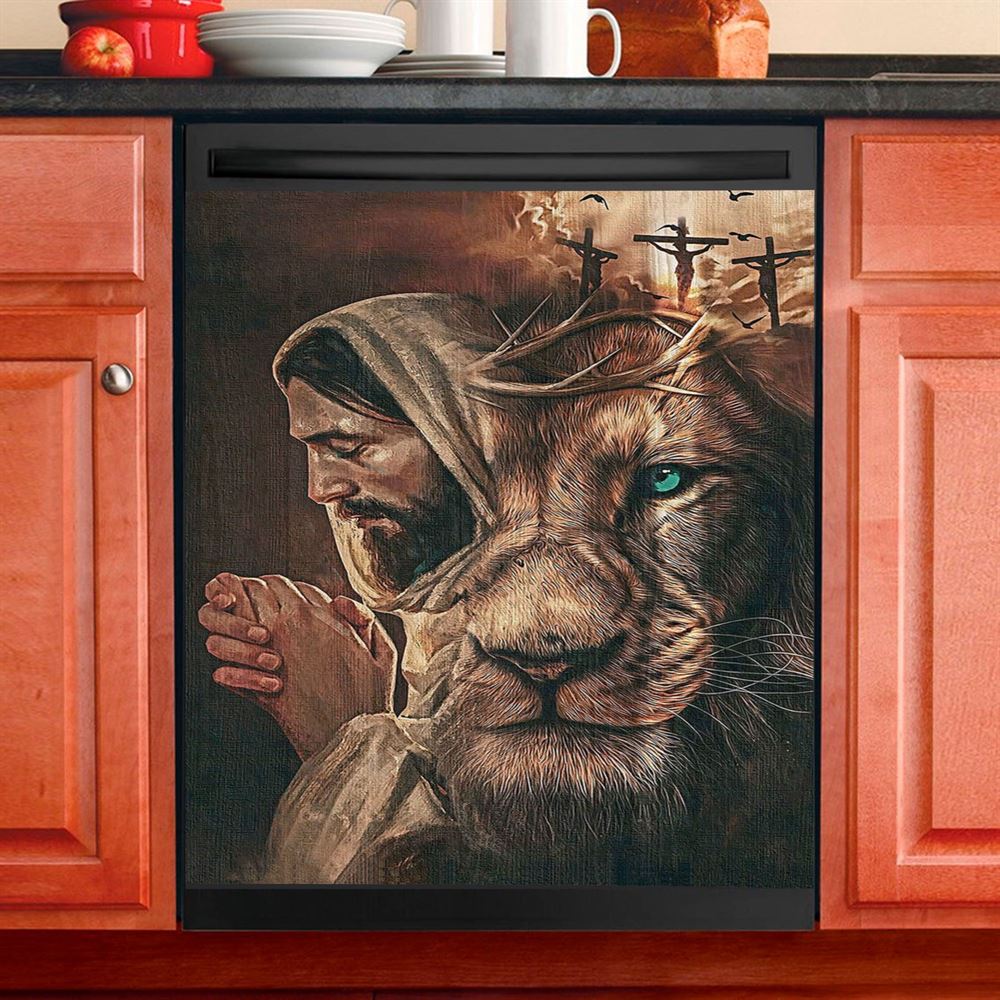 Jesus Lion Cross Eyes Half Jesus Half Lion Dishwasher Cover, Jesus Dishwasher Stickers, Christian Kitchen Decor