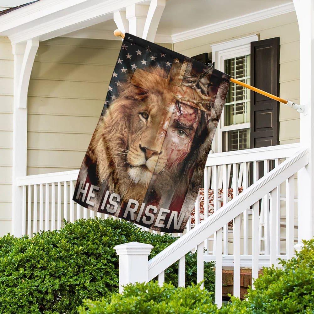 Jesus Lion He Is Risen Lion American US House Flag, Christian Flag, Christian Flag, Scripture Flag, Garden Banner