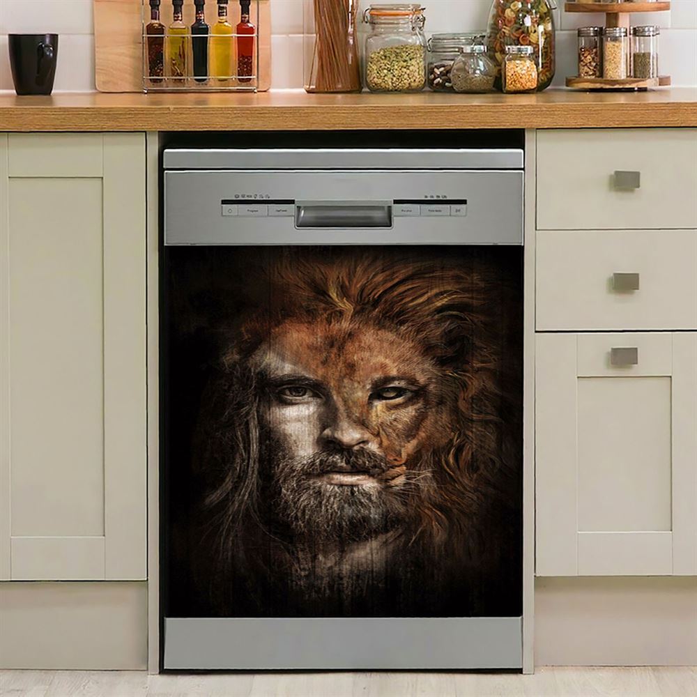 Jesus Lion Head Dishwasher Cover, Jesus Portrait Dishwasher Stickers, Christian Kitchen Decor