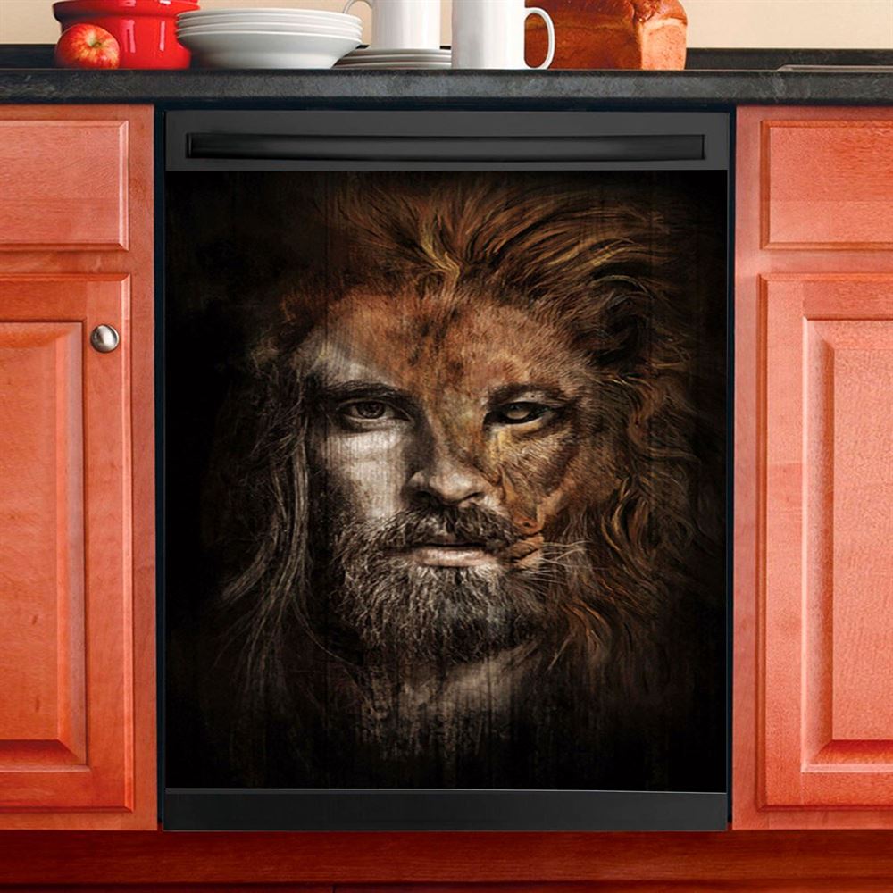 Jesus Lion Head Dishwasher Cover, Jesus Portrait Dishwasher Stickers, Christian Kitchen Decor