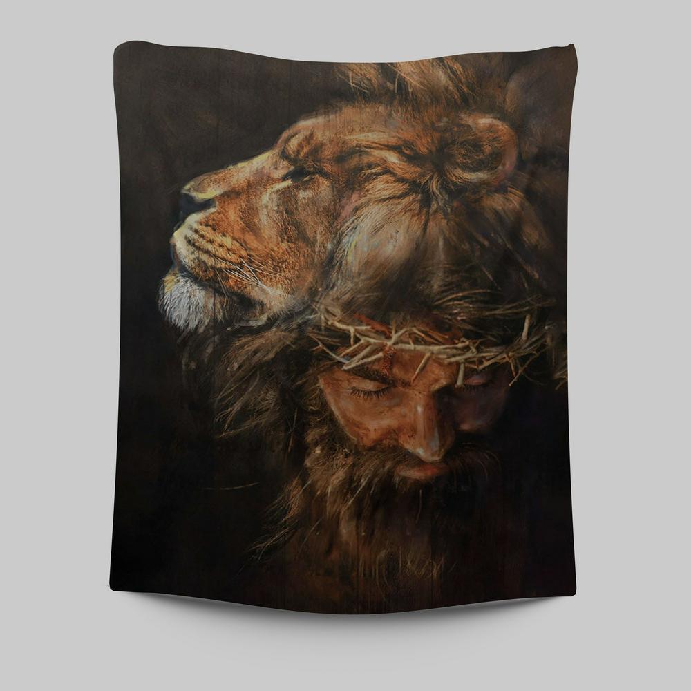 Jesus Lion Head Tapestry Wall Art - Jesus Tapestry Pictures - Christian Tapestries Wall Art