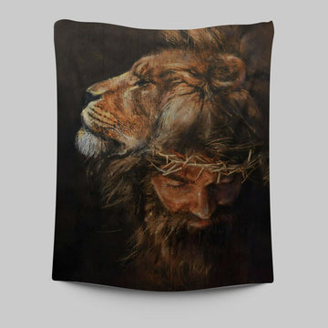 Jesus Lion Head Tapestry Wall Art - Jesus Tapestry Pictures - Christian Tapestries Wall Art