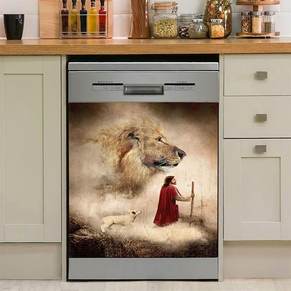 Jesus Lion King And Lamb Dishwasher Cover, Jesus Portrait Dishwasher Stickers, Christian Kitchen Decor