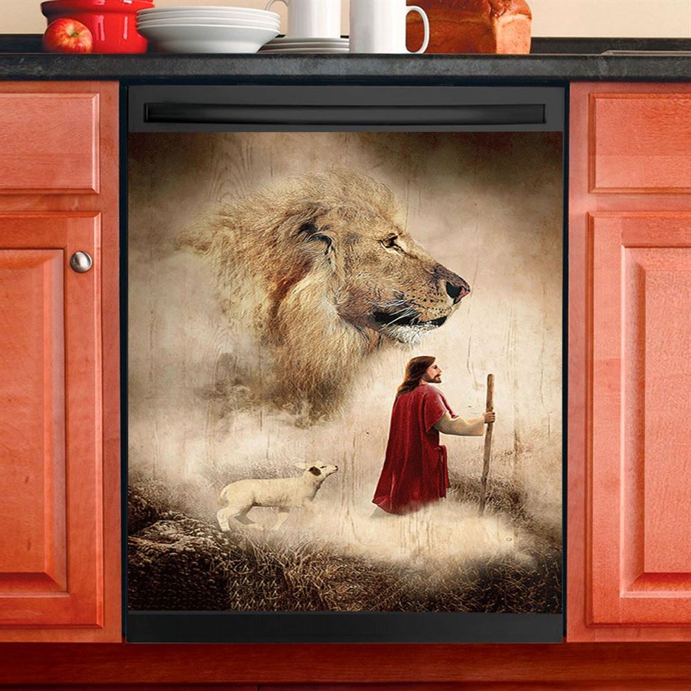 Jesus Lion King And Lamb Dishwasher Cover, Jesus Portrait Dishwasher Stickers, Christian Kitchen Decor