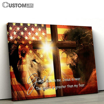 Jesus Lion King Cross God Is With Me Canvas Poster