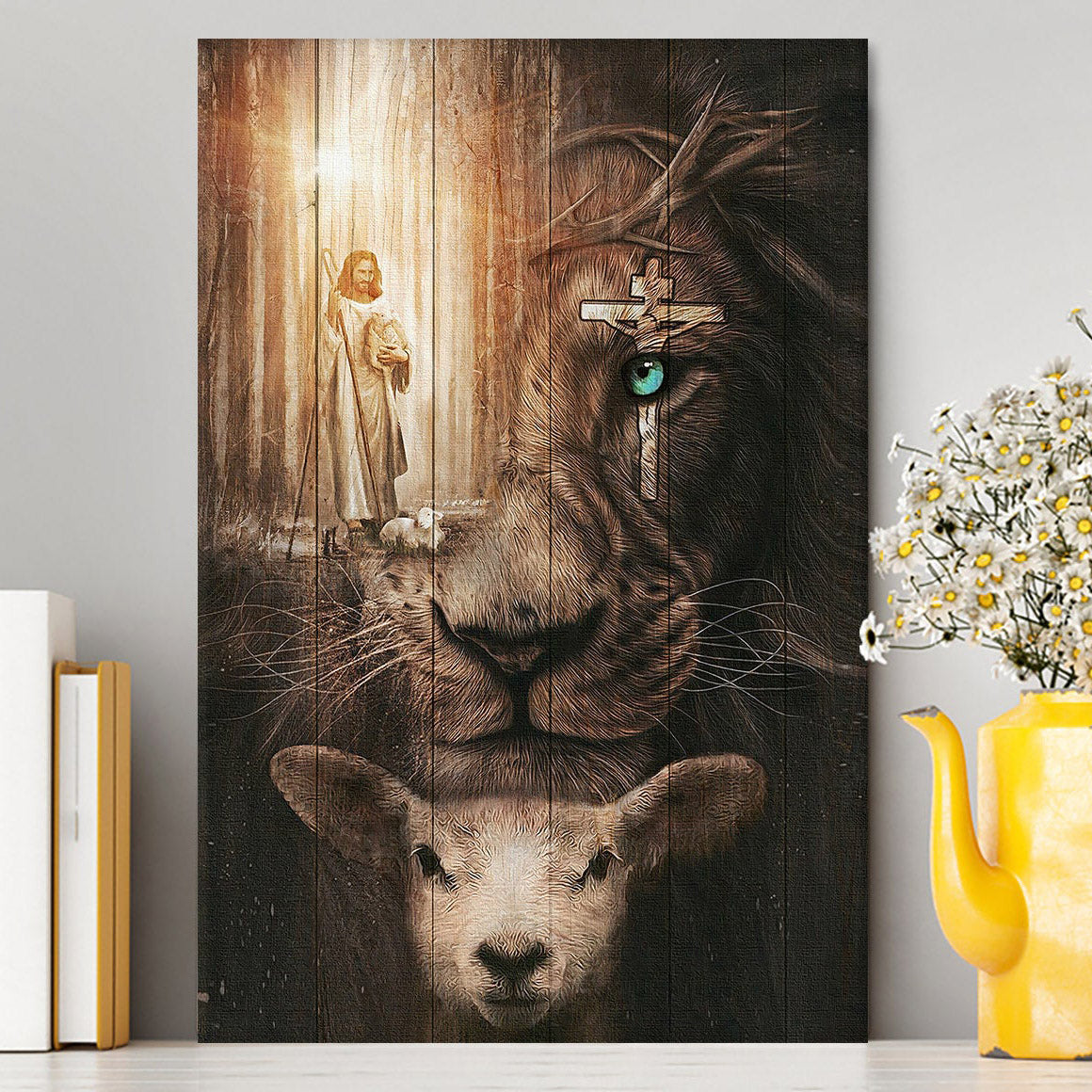 Jesus Lion &amp; Lamb Canvas Wall Art - Jesus Canvas Pictures - Christian Canvas Wall Art