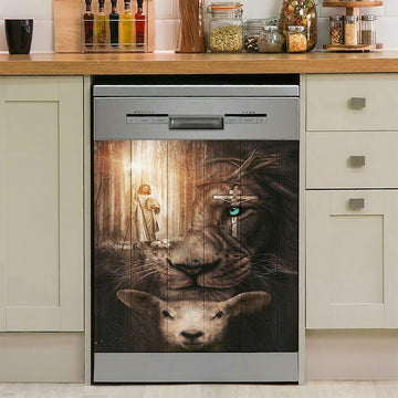 Jesus Lion &amp; Lamb Dishwasher Cover, Jesus Dishwasher Stickers, Christian Kitchen Decor