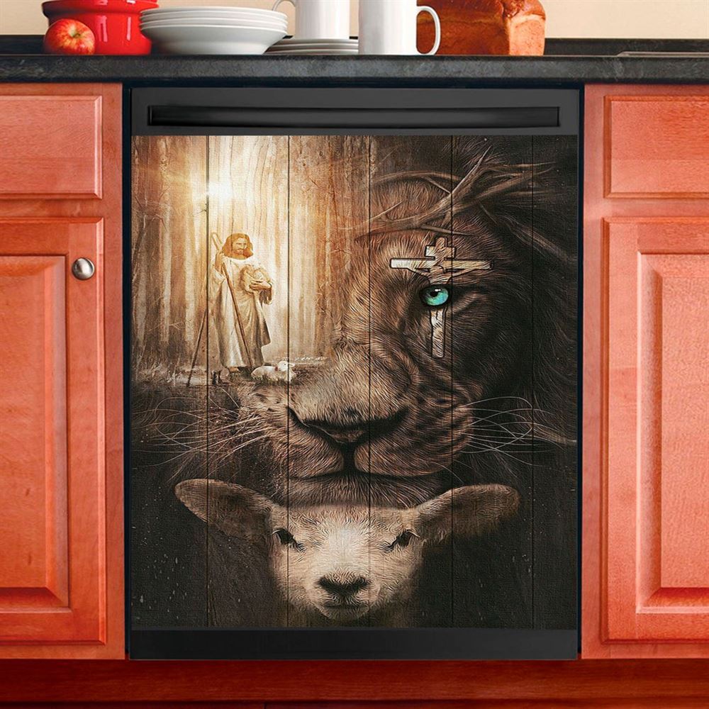 Jesus Lion &amp; Lamb Dishwasher Cover, Jesus Dishwasher Stickers, Christian Kitchen Decor